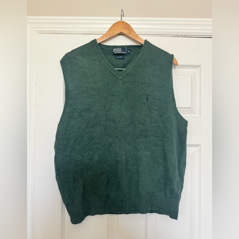 Vintsge Polo Ralph Lauren Green Linen Blend Sweater vest men size XL.